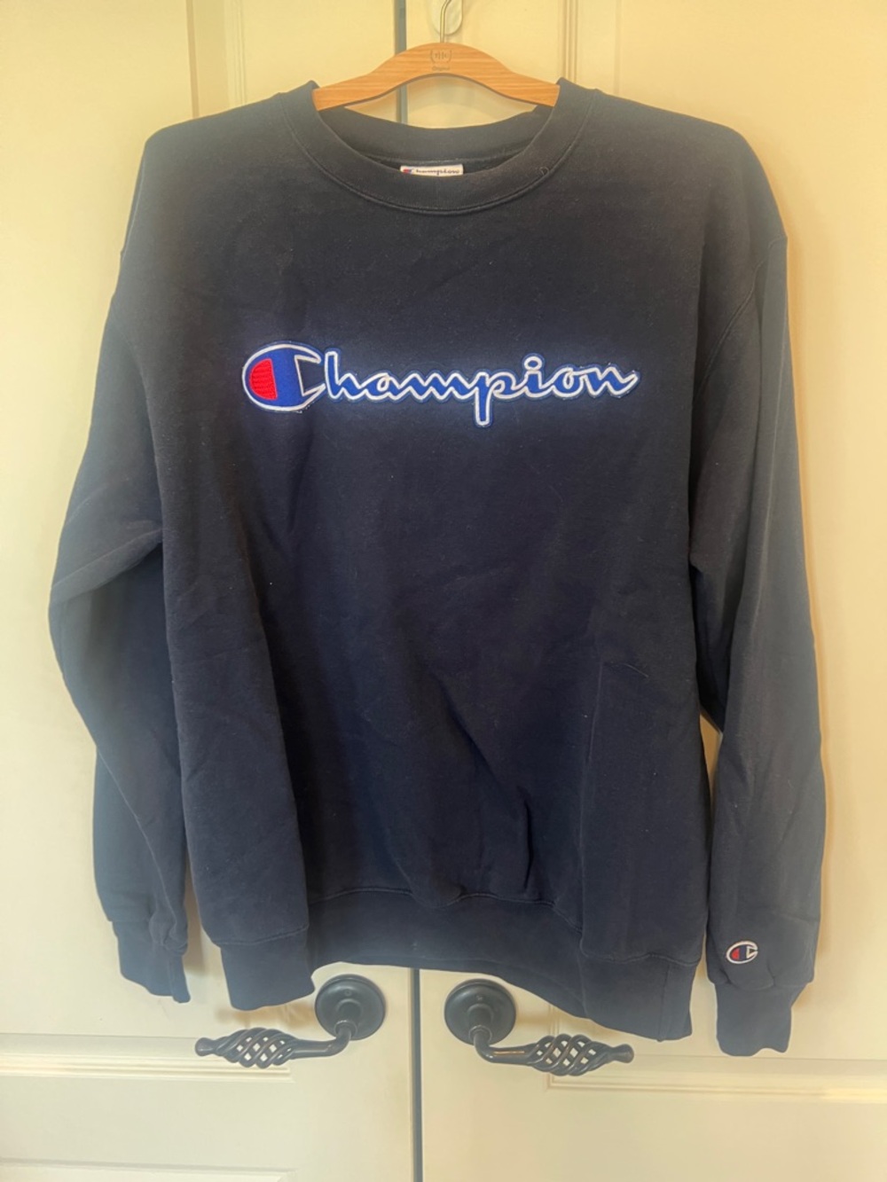 Champion Navy Crewneck Sweatshirt with Embroidered Script
